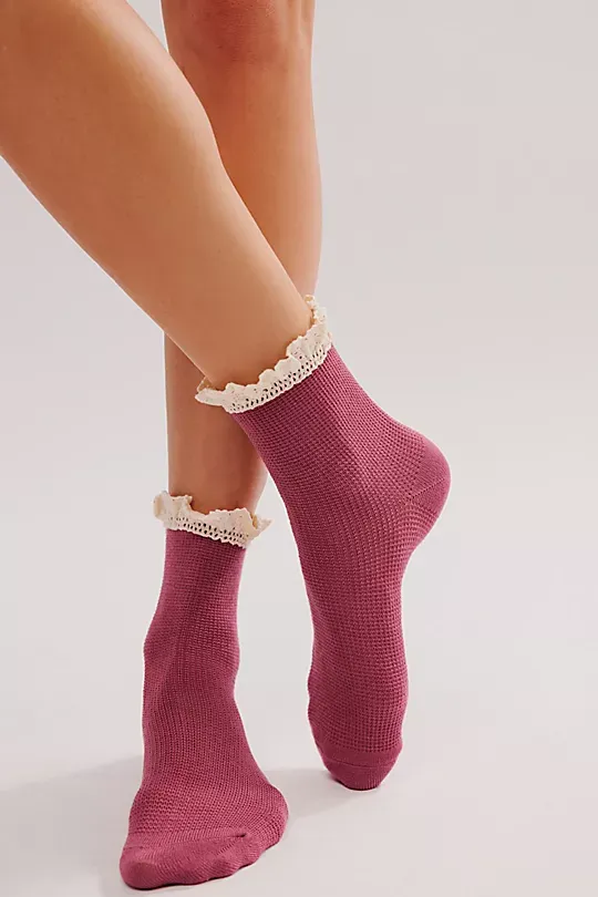 Waffle Knit Ankle Socks green