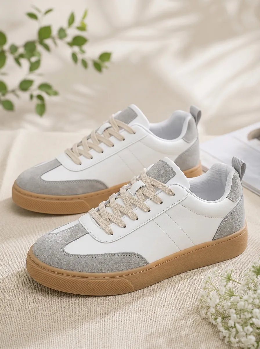 Men's Casual Grey Suede White Leather Gum Sole Sneakers