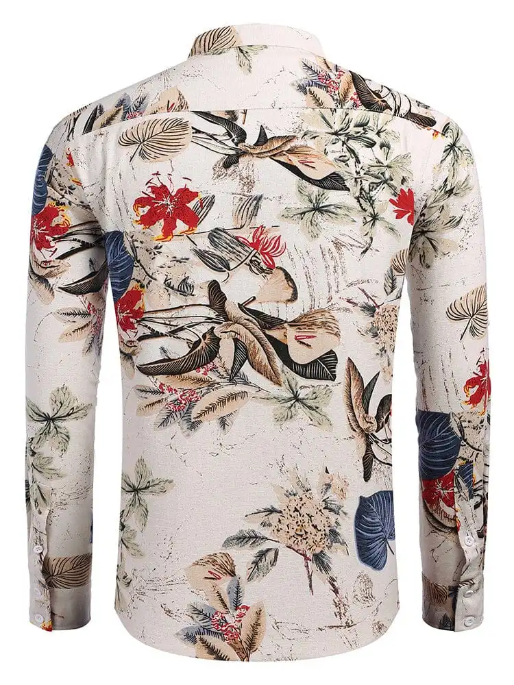 Cotton Linen Printed Henley Shirt