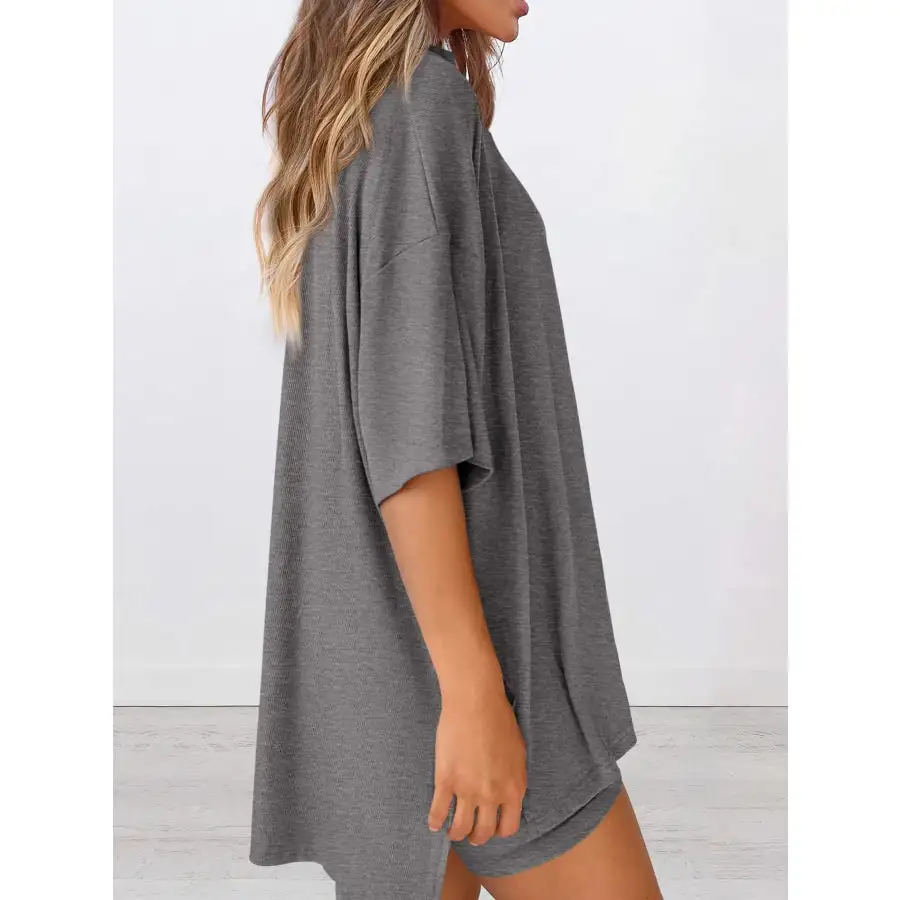 Oversized Round Neck Top and Shorts Set