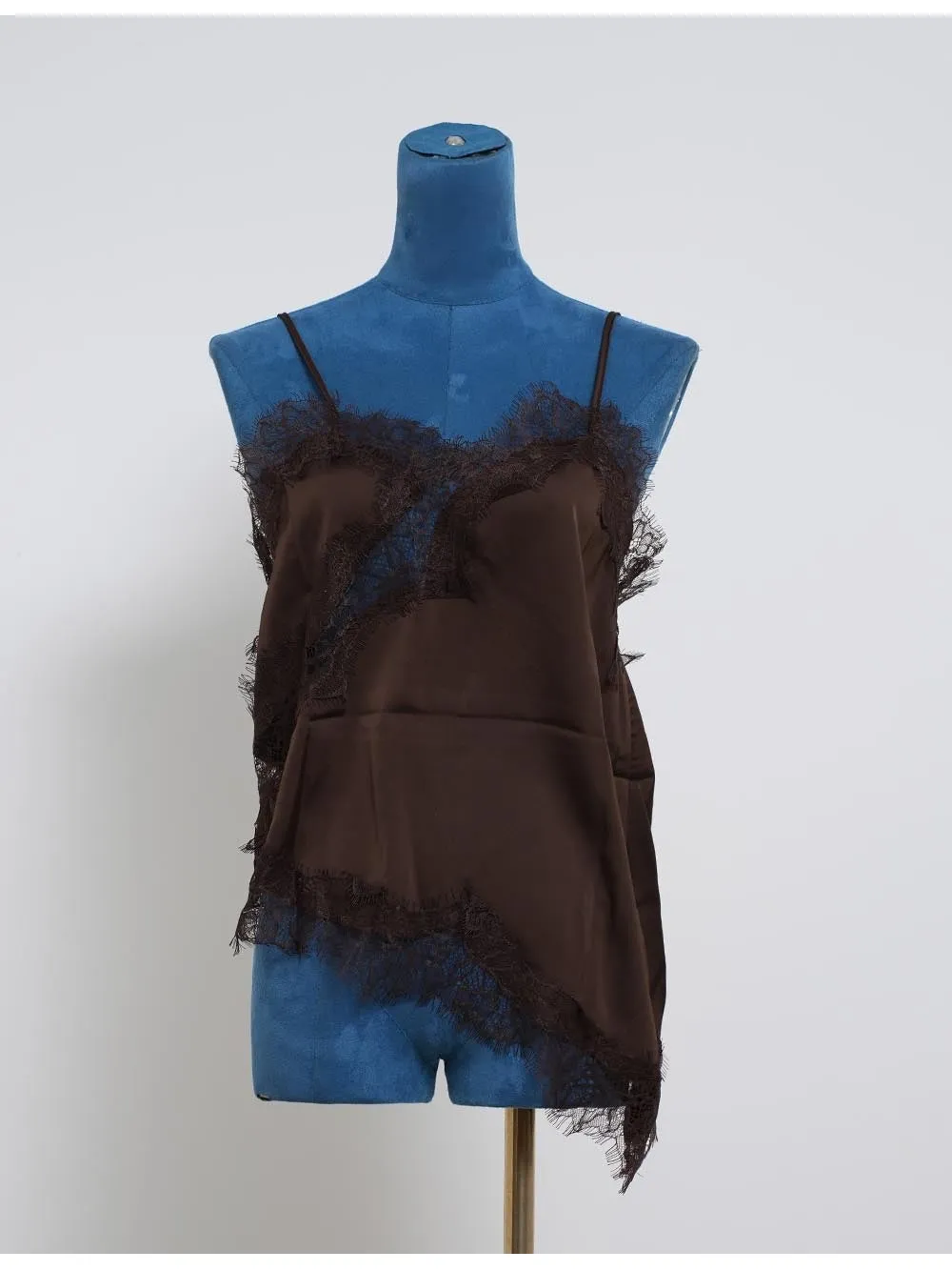 Satin Lace Trim V Neck Irregular Hem Cami Top