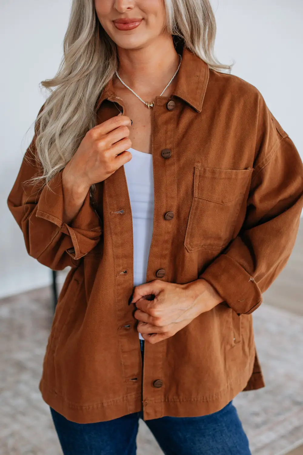 Collared Button-Front Utility Jacket