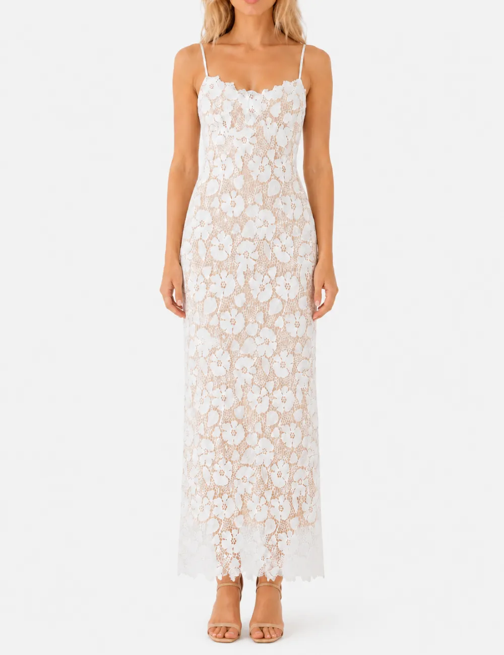 Chic Embroidery Lace Spaghetti Strap Maxi Dress