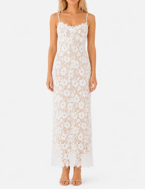 Chic Embroidery Lace Spaghetti Strap Maxi Dress