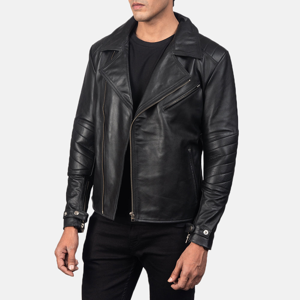 Men's Stitched Detail Biker Leather Jacket