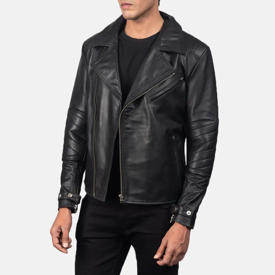 Men's Stitched Detail Biker Leather Jacket