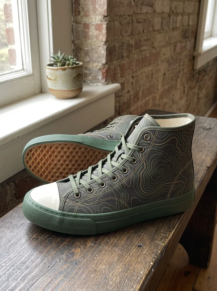 Men's Minimal Outdoor Hiking Topographic Map Patterned Canvas Shoes