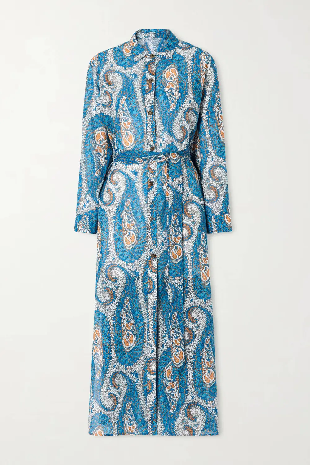 Tie Waist Paisley Print Shirt Midi Dress