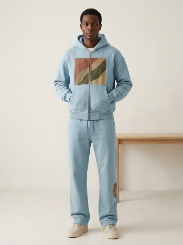 Men's Abstract Wave Pattern Printed Zip-up Hoodie Sweatsuit Modern Pattern
