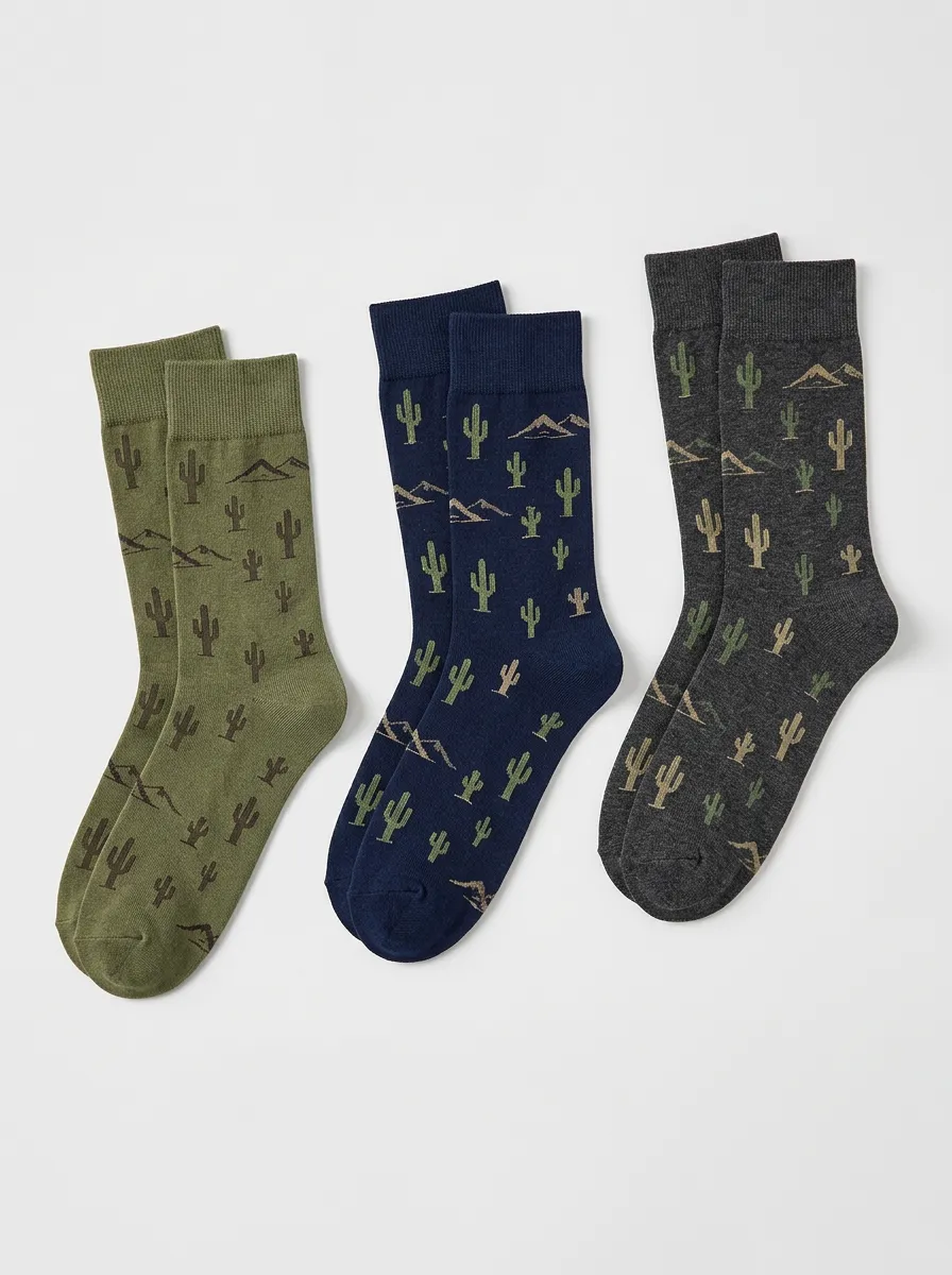 Men's Three-Pair Cactus Mountain Graphic Crew Sock Set