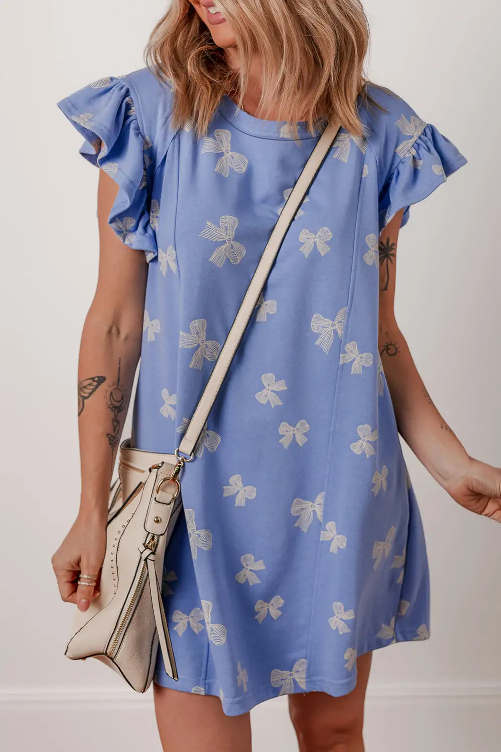 Ruffle Trim Tie Detail Shift Mini Dress