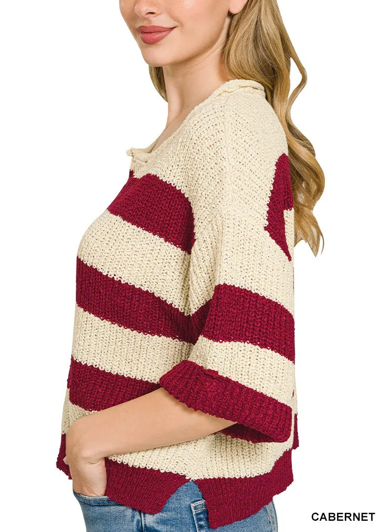 Split Neck Stripe Sweater