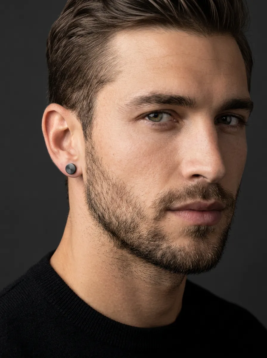 Men's Streamlined Round Stud Earrings