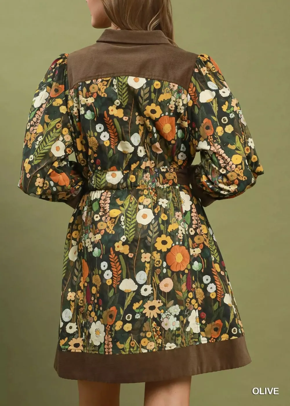 Floral Print Collared Puff Sleeve Belted Mini Dress