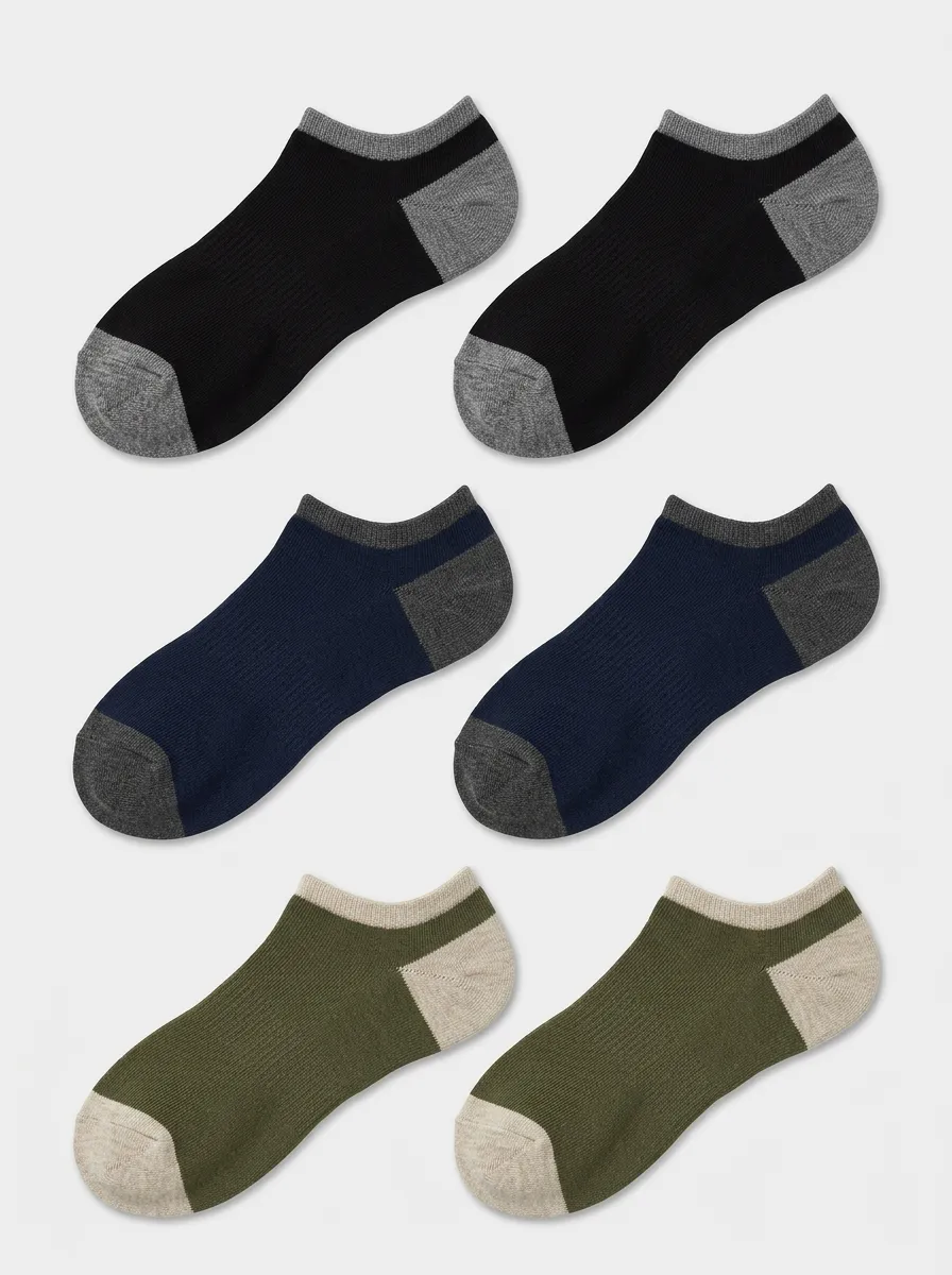Men's Three-Pair Contrast-Heel Low-Cut Ankle Sock Set