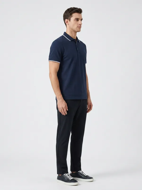 Refined Geometric-Detail Men's Polo Shirt