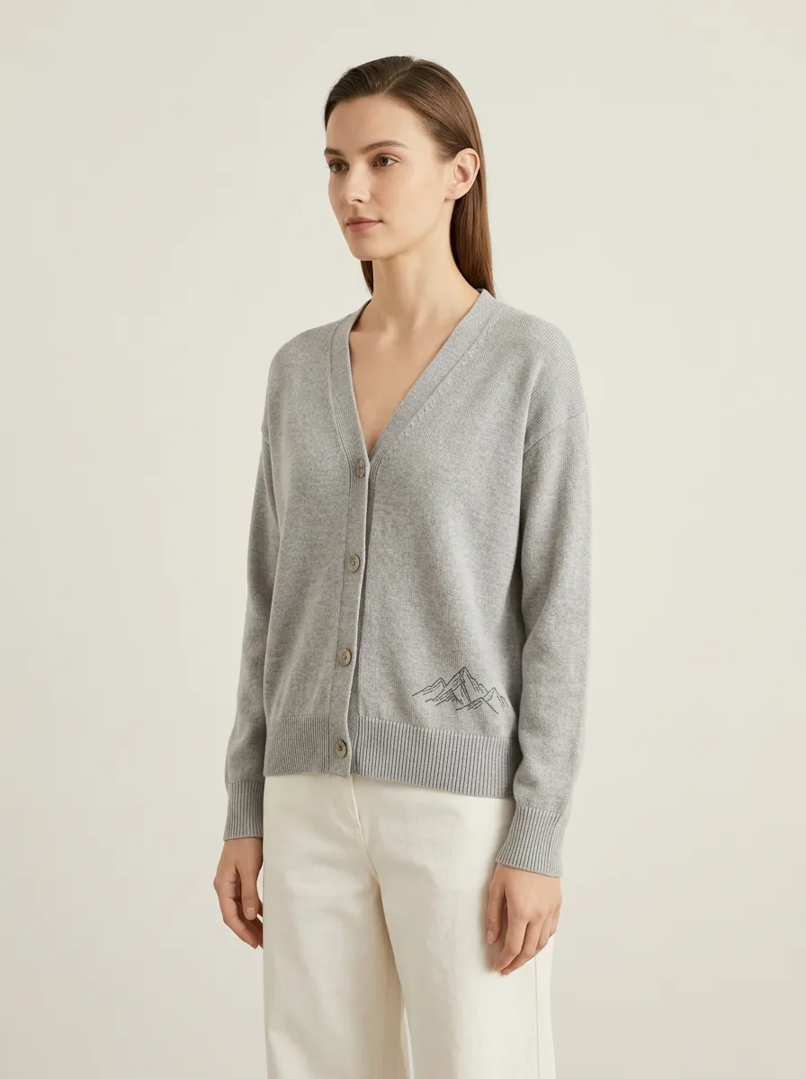 Women's Mountain Embroidered V-Neck Cardigan