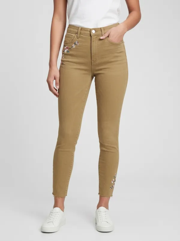 Women's Floral Gray Embroidered Printed Slim Jeans