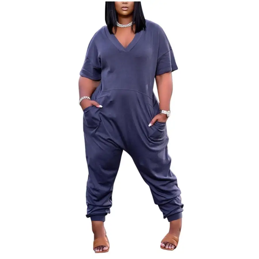 Relaxed Fit V-Neck Harem Jumpsuit with Pockets