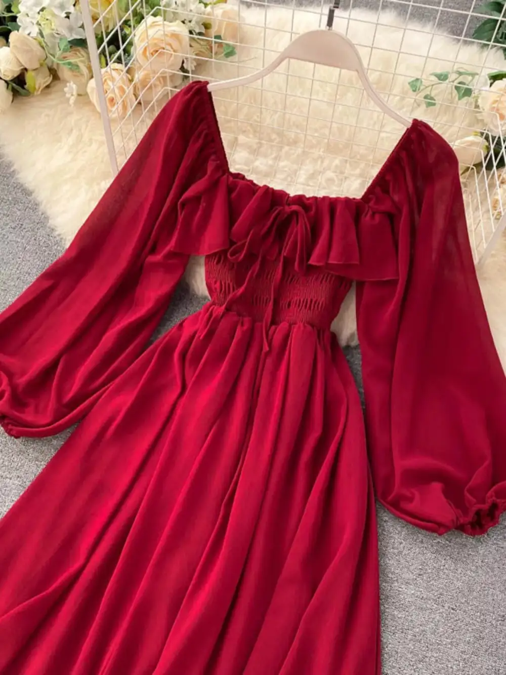 Square Neck Ruffle Dress Casual