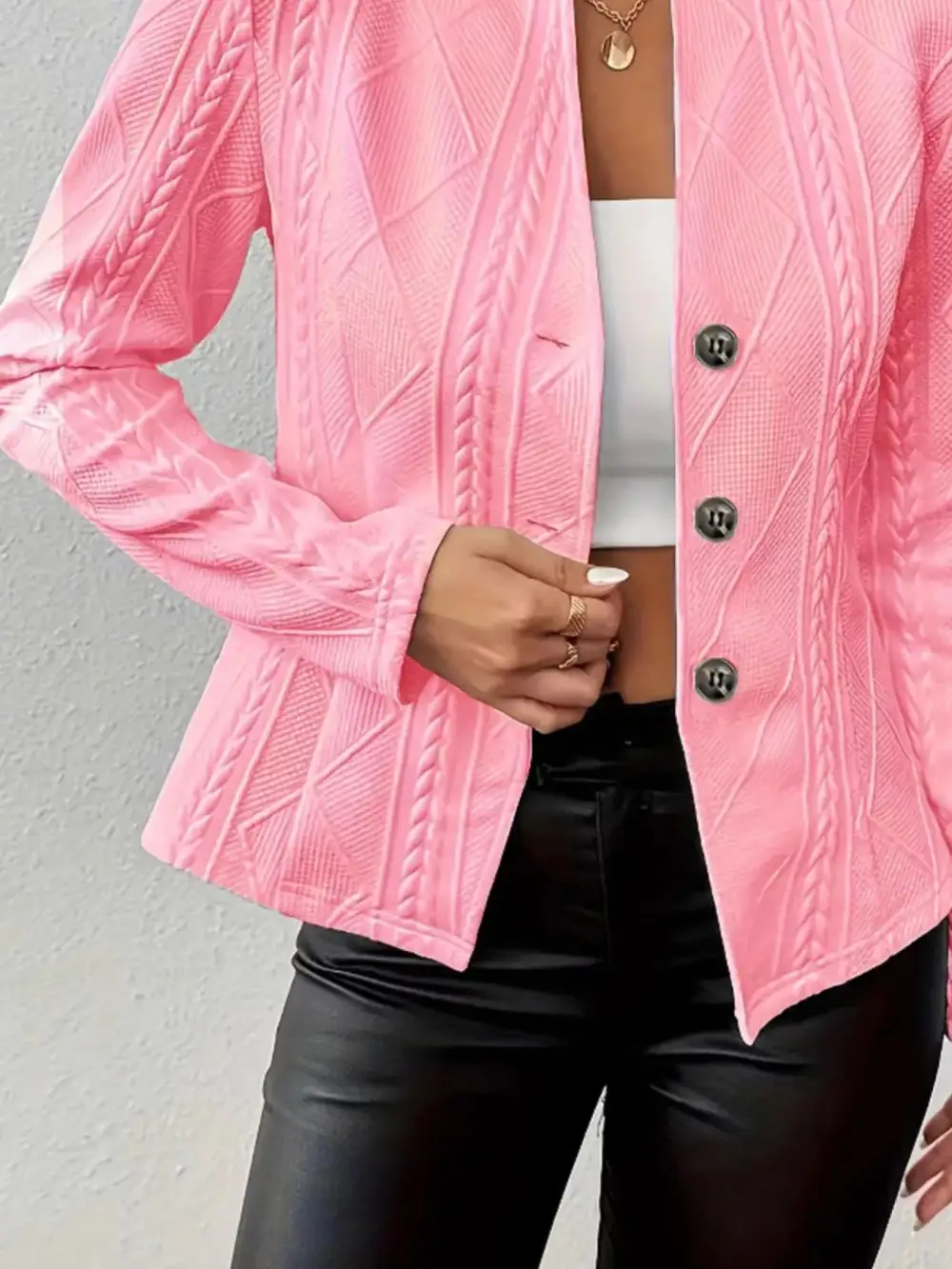 Button-Front Textured-Knit Blazer