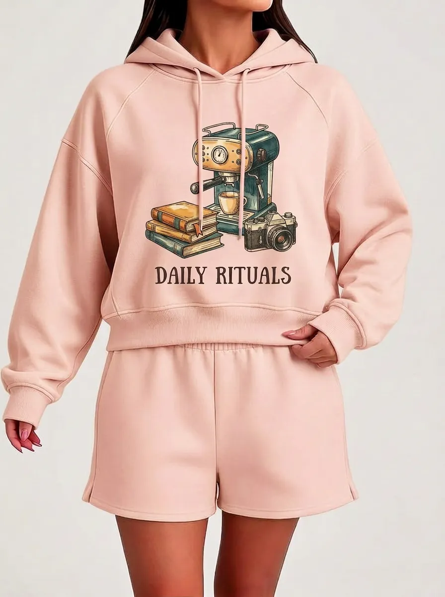 Women's Coffee Books Camera Daily Rituals Graphic Hoodie