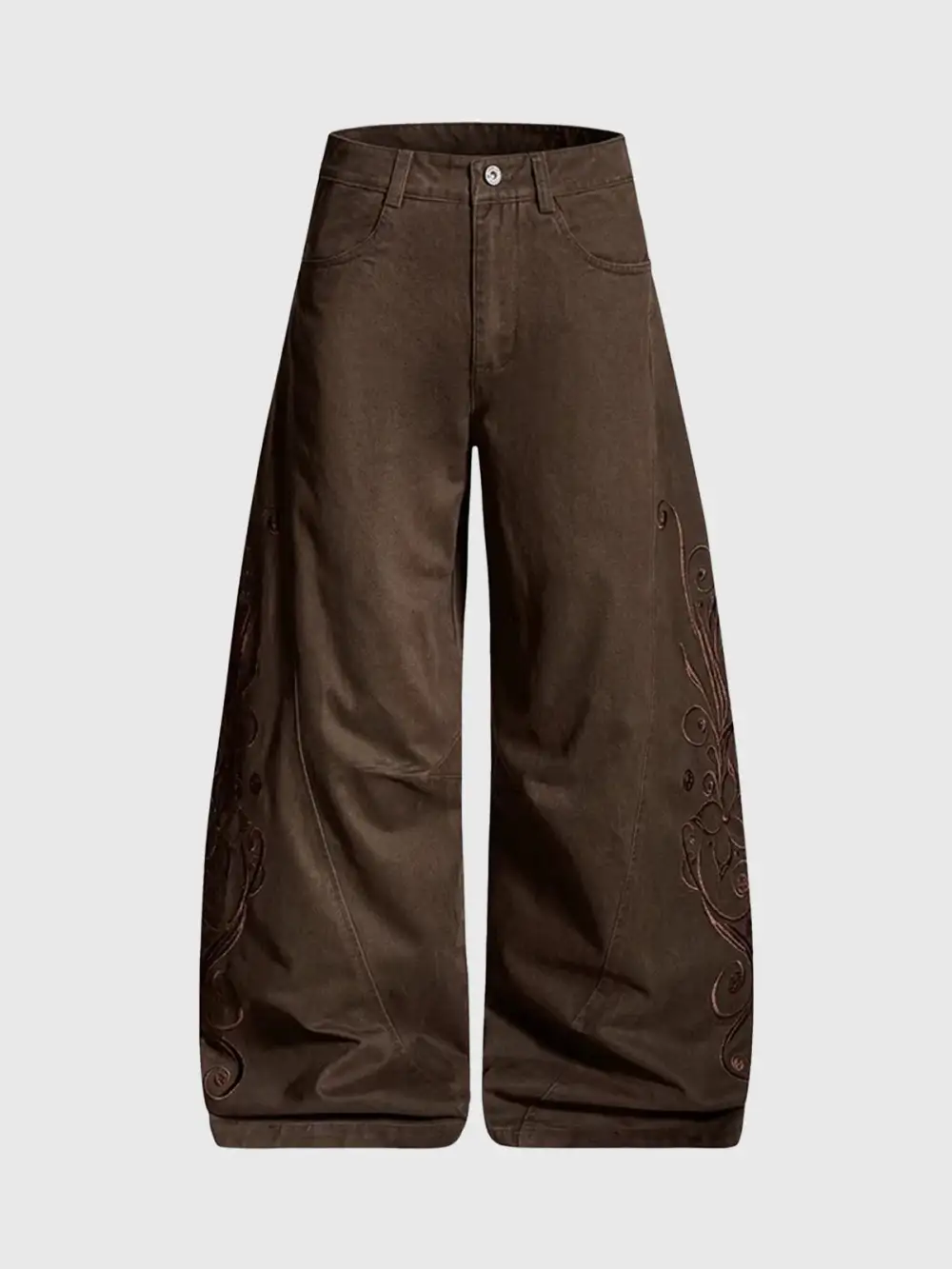 Curved-Cut Embroidered Utility Pants