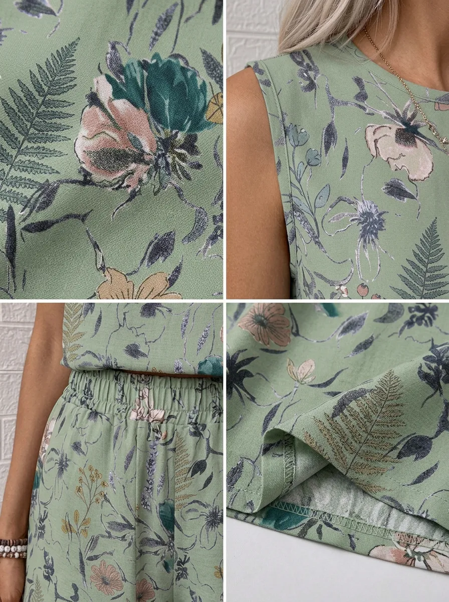 Women's Botanical Garden Floral Printed Sleeveless Short Set