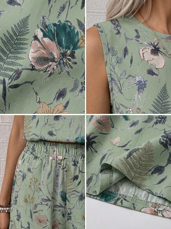 Women's Botanical Garden Floral Printed Sleeveless Short Set