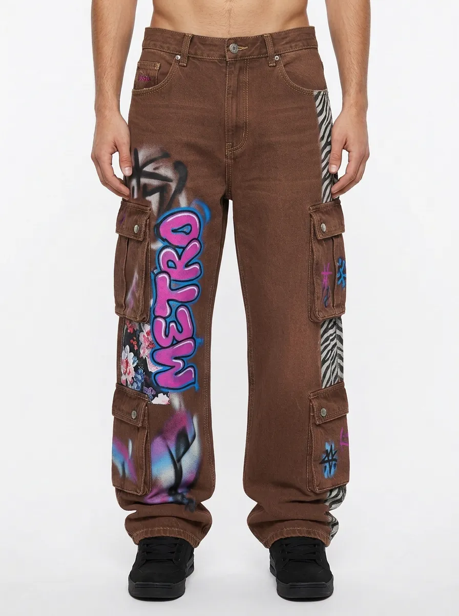 Men's Streetwear Metro Graffiti Zebra Floral Graphic Cargo Jeans