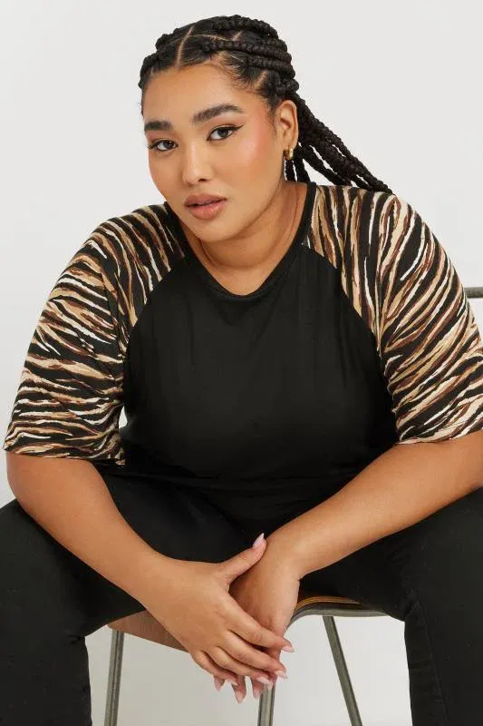 Plus Size Black Zebra Print Raglan Sleeve Top
