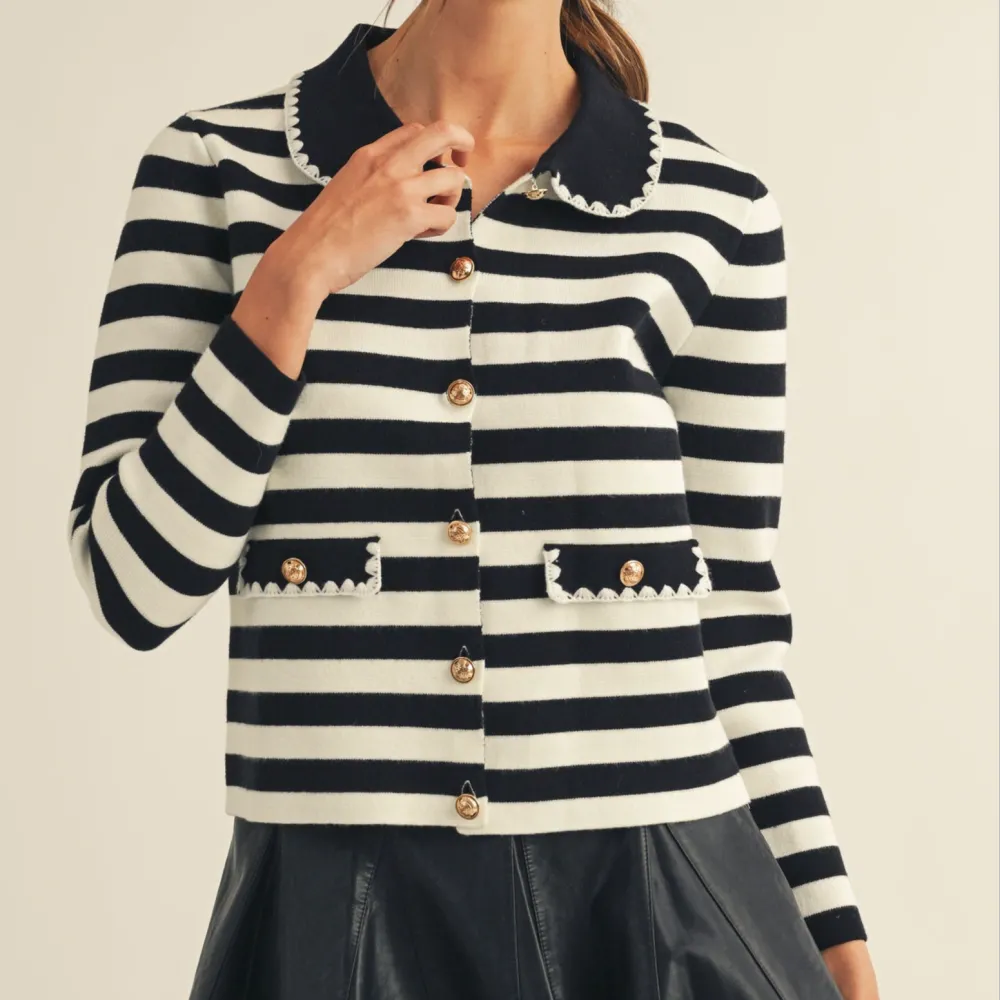 Modern Button Front Striped Cardigan