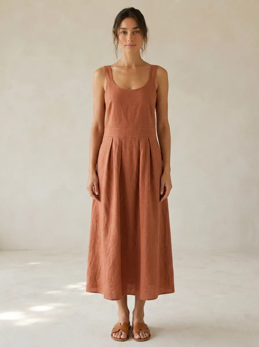 Women's Easy-Fit Casual Tie-Strap Linen Backless Dress