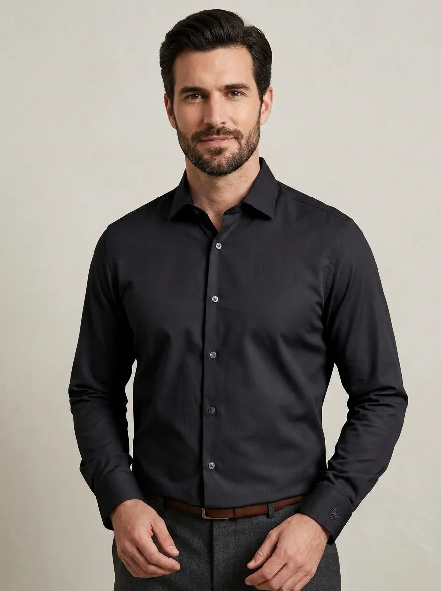 Men's Non-Iron Cotton Solid Grey Long Sleeve Dress Shirt