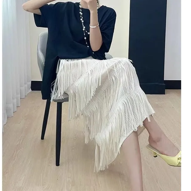 Five Layer Fringe Straight Long Skirt