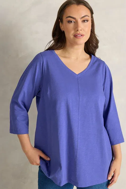 Blue V-Neck Cotton Top