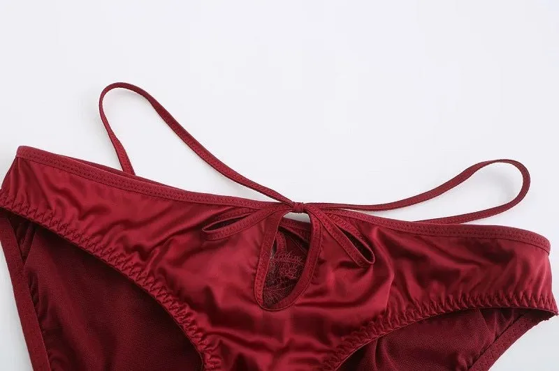 Satin Hollow Lace Bra And Panty Set