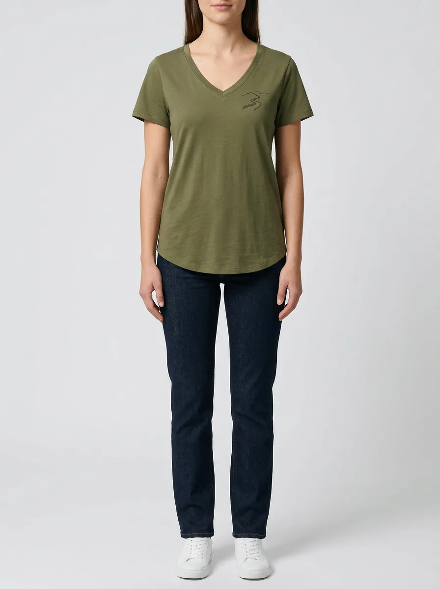 Women's Veterans Day Mountain Landscape Graphic V-Neck T-Shirt
