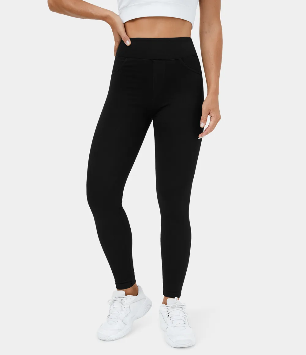 Magic High Waisted Back Side Pocket Stretchy Knit Denim Casual Leggings
