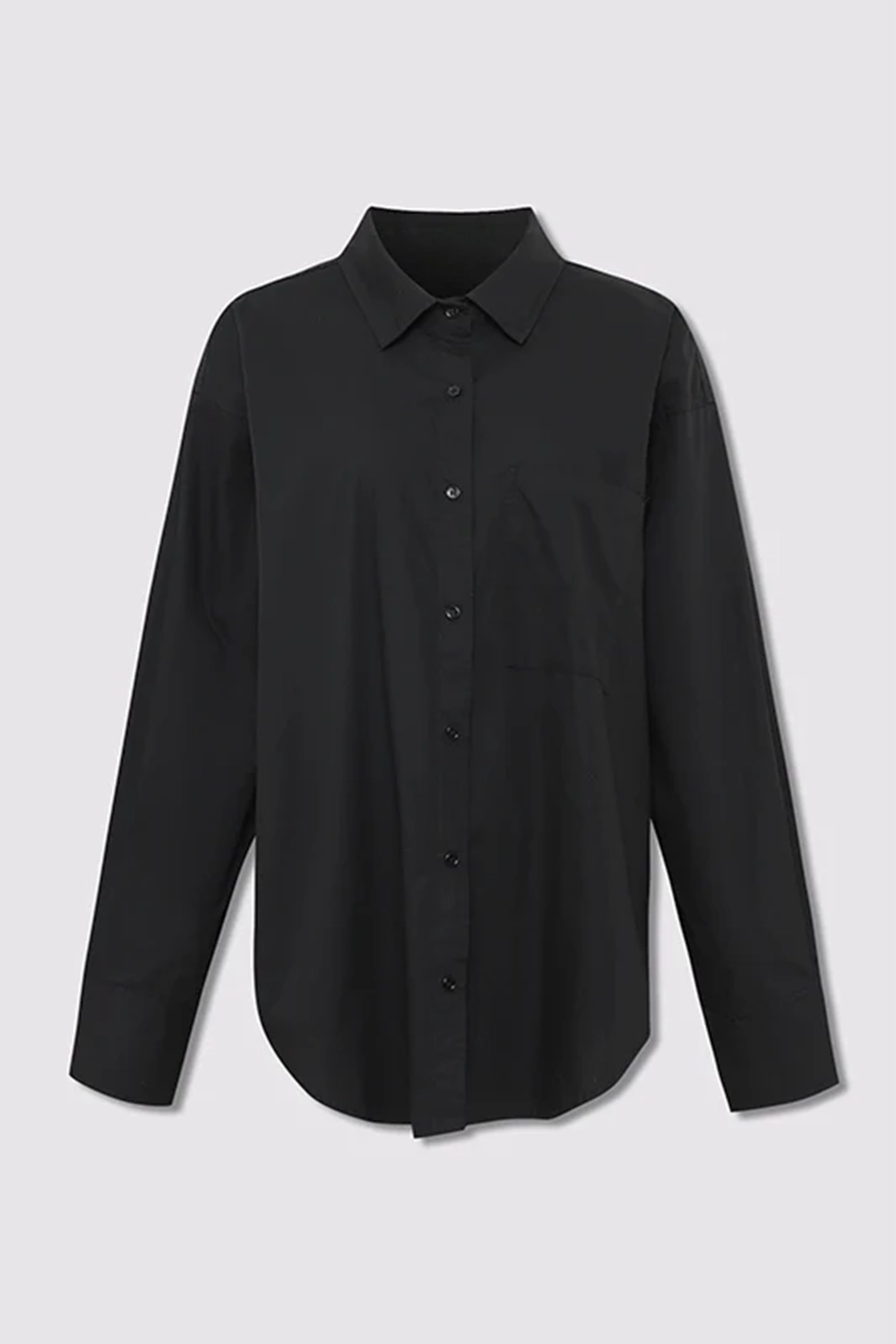 Black Poplin Oversized Long - Sleeve