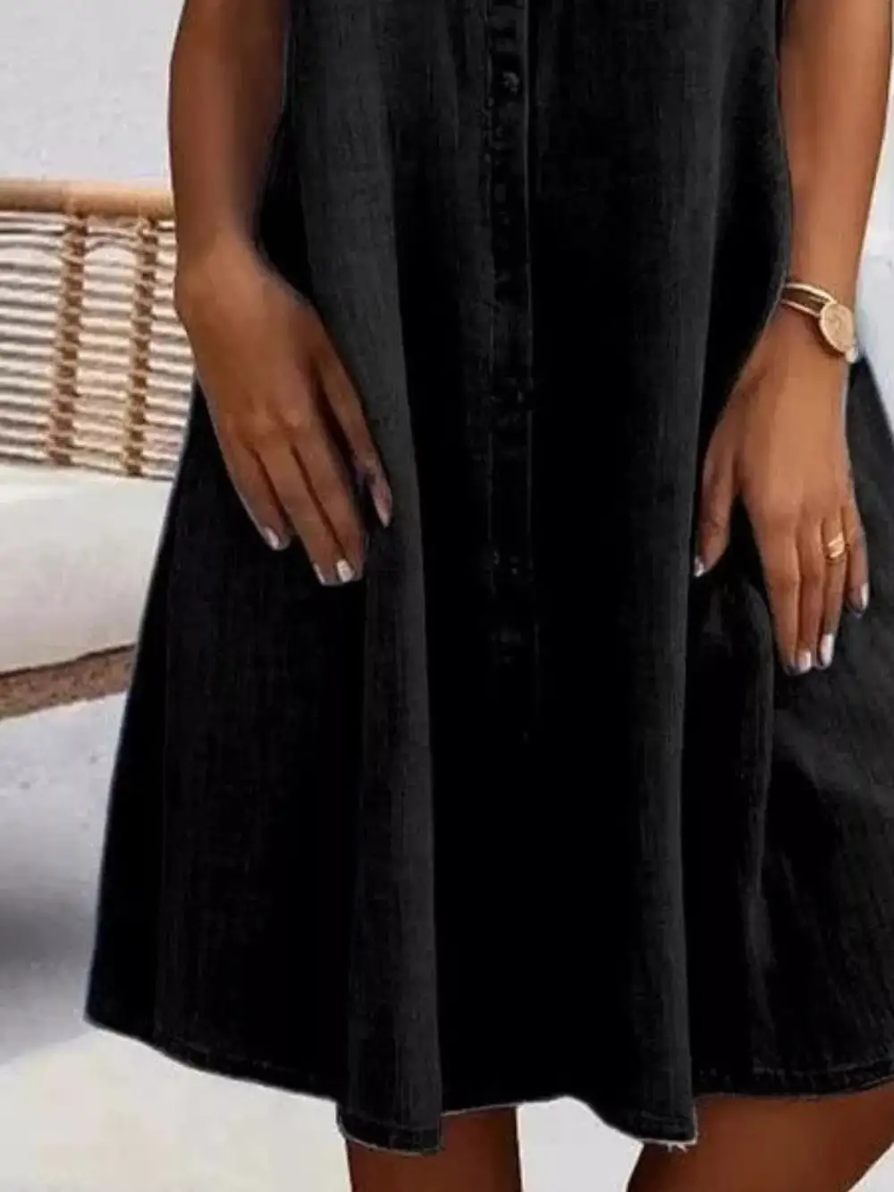 Soft Touch Denim Button Front Short Sleeve Dress