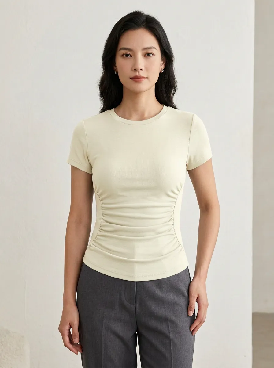 Ruched Side-Ruched Ruched Slim-Fit T-Shirt