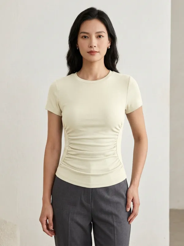 Ruched Side-Ruched Ruched Slim-Fit T-Shirt