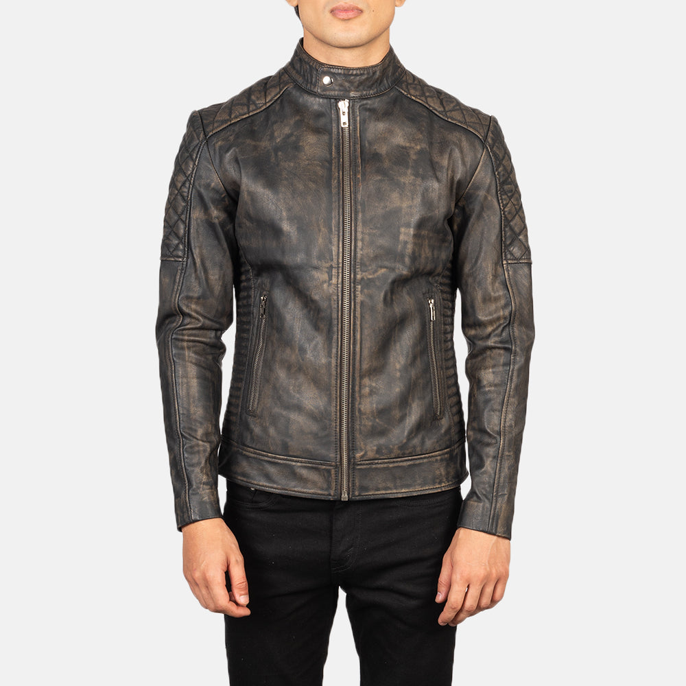 Men's Rugged Biker Leather Quilted Jacket