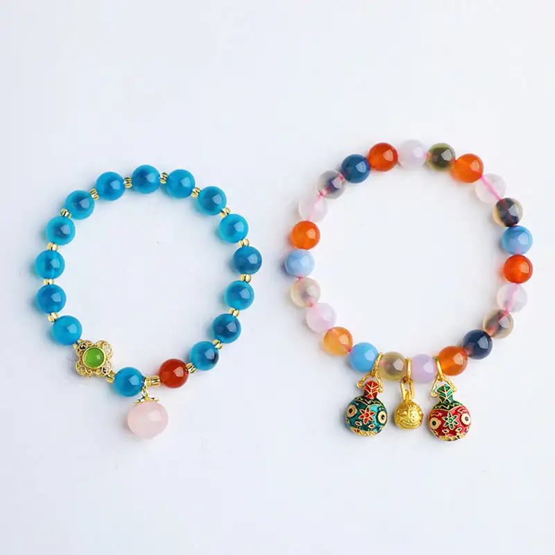 Candy Agate Swallowing Beast Family Peach Charm Bracelet