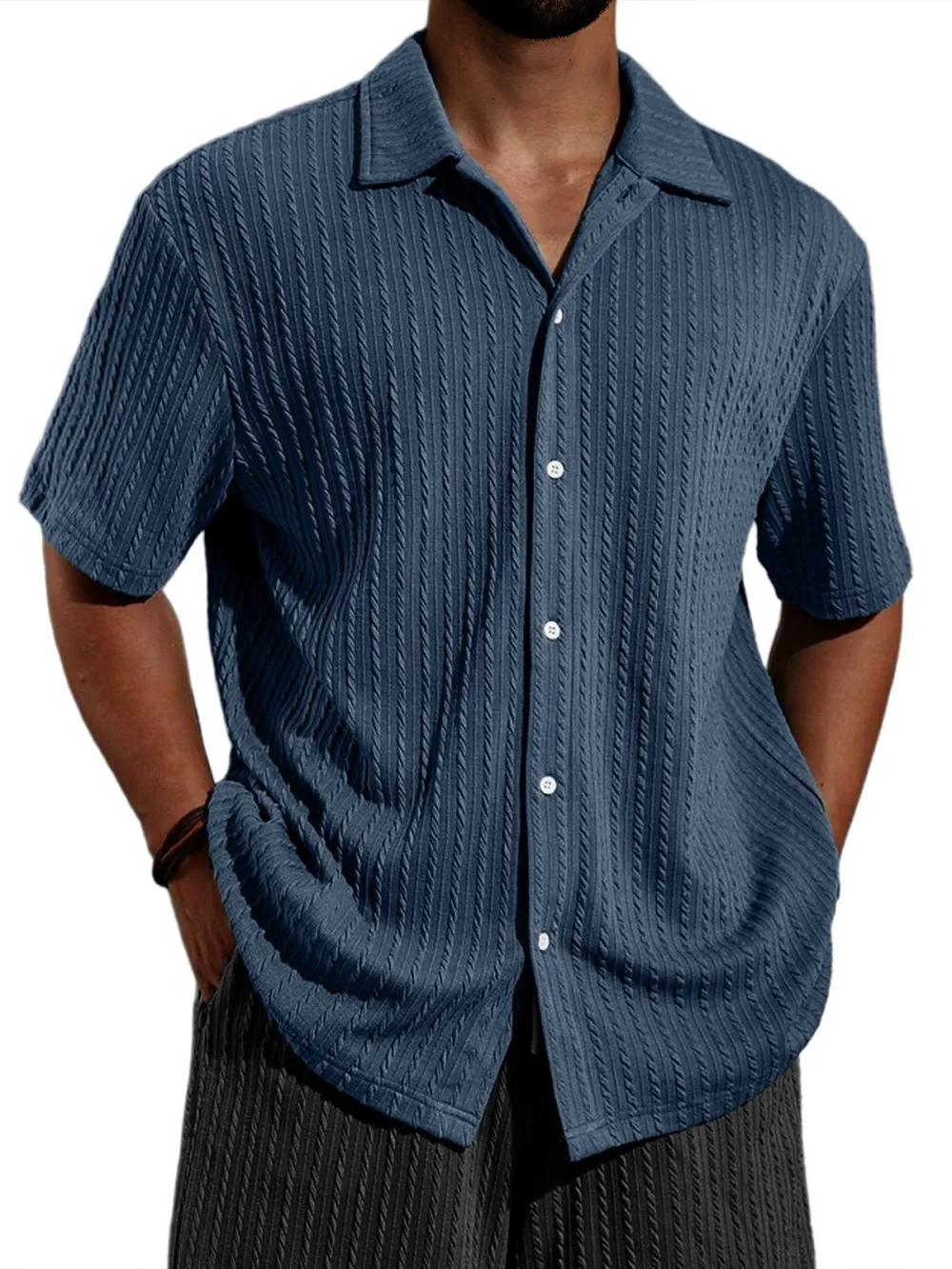 Jacquard Open Collar Shirt