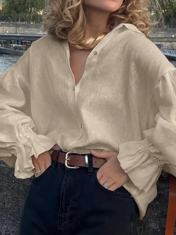 Button Down Flounce Sleeve Shirt