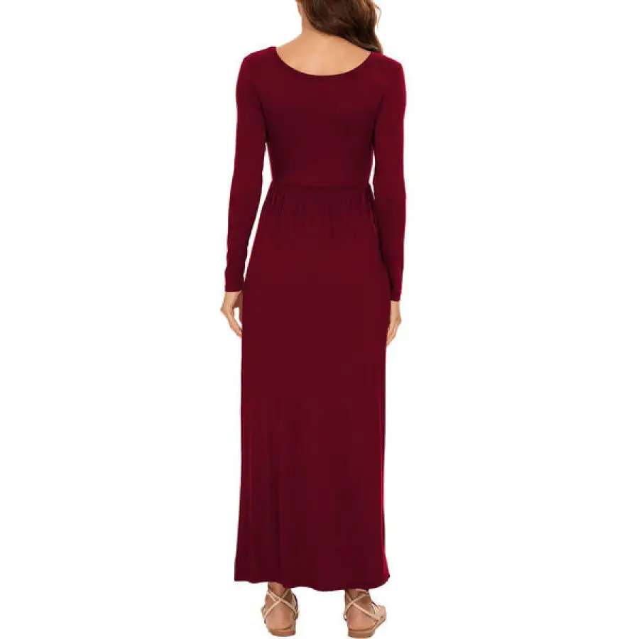 Round Neck Long Sleeve Pocketed Maxi Dress