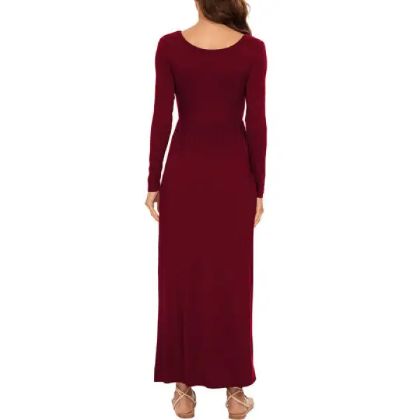 Round Neck Long Sleeve Pocketed Maxi Dress
