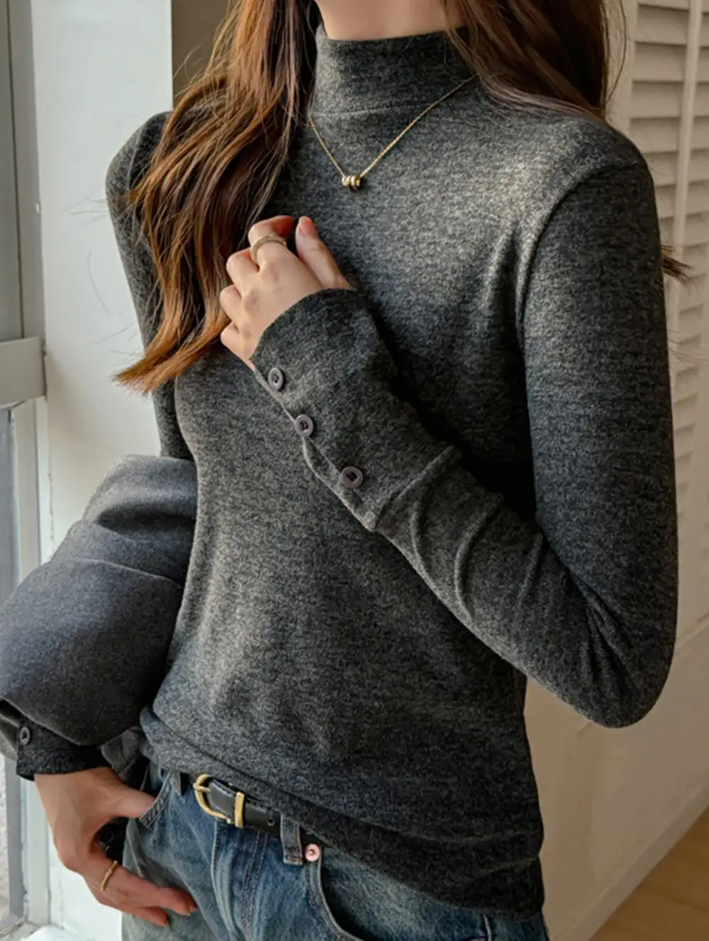 Draped Mock Neck Blouse